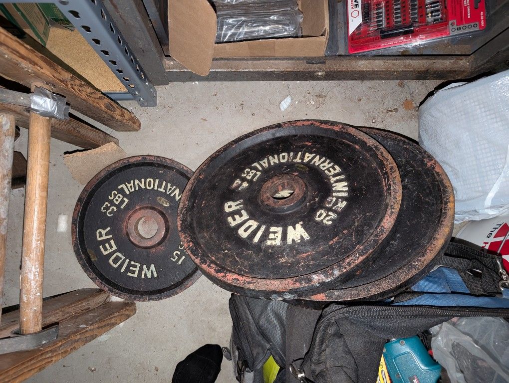 Set Of Olympic International Weider Cast Iron Weight Set 169 Lbs