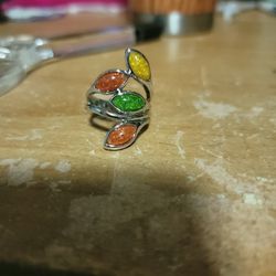 Size 9  Multicolored Topaz Sterling Silver Ring 