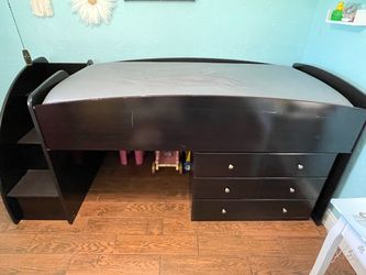 Twin Loft Bed  with built in Stairs and Side Drawers and Underneath Detachable Dresser