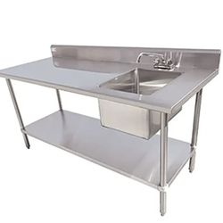 💦🚰Serv-Ware 48" Work Table with Prep Sink(s) / Bowl on Right - 16 Gauge💦🚰