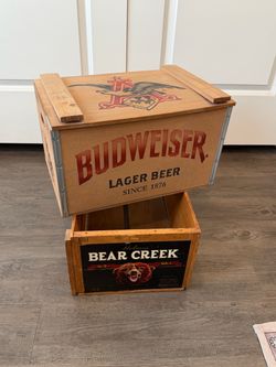 Budweiser beer wood crate with hinged lid