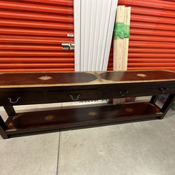 Custom Solid Wood Console Table With Brass Inlay