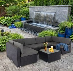 Outdoor Wicker Sectional Sofa Set with Coffee Table dark brown gray cushions patio set brand new in the box ☑️🆕🚛