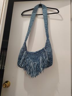 Blue Crochet Fringe Crossbody Bag