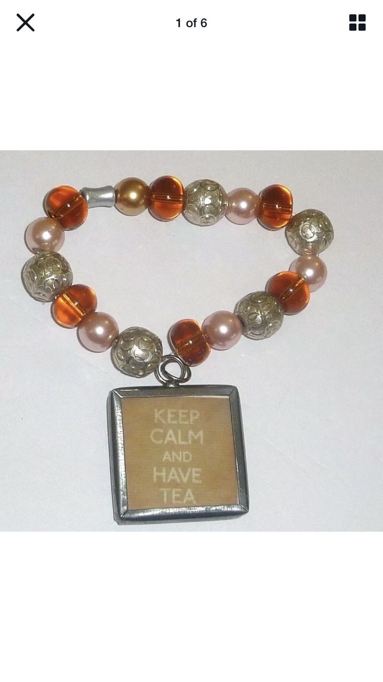 Fashion Bracelet "Keep Calm and Have Tea" Beaded Elastic Stretch Multi Color