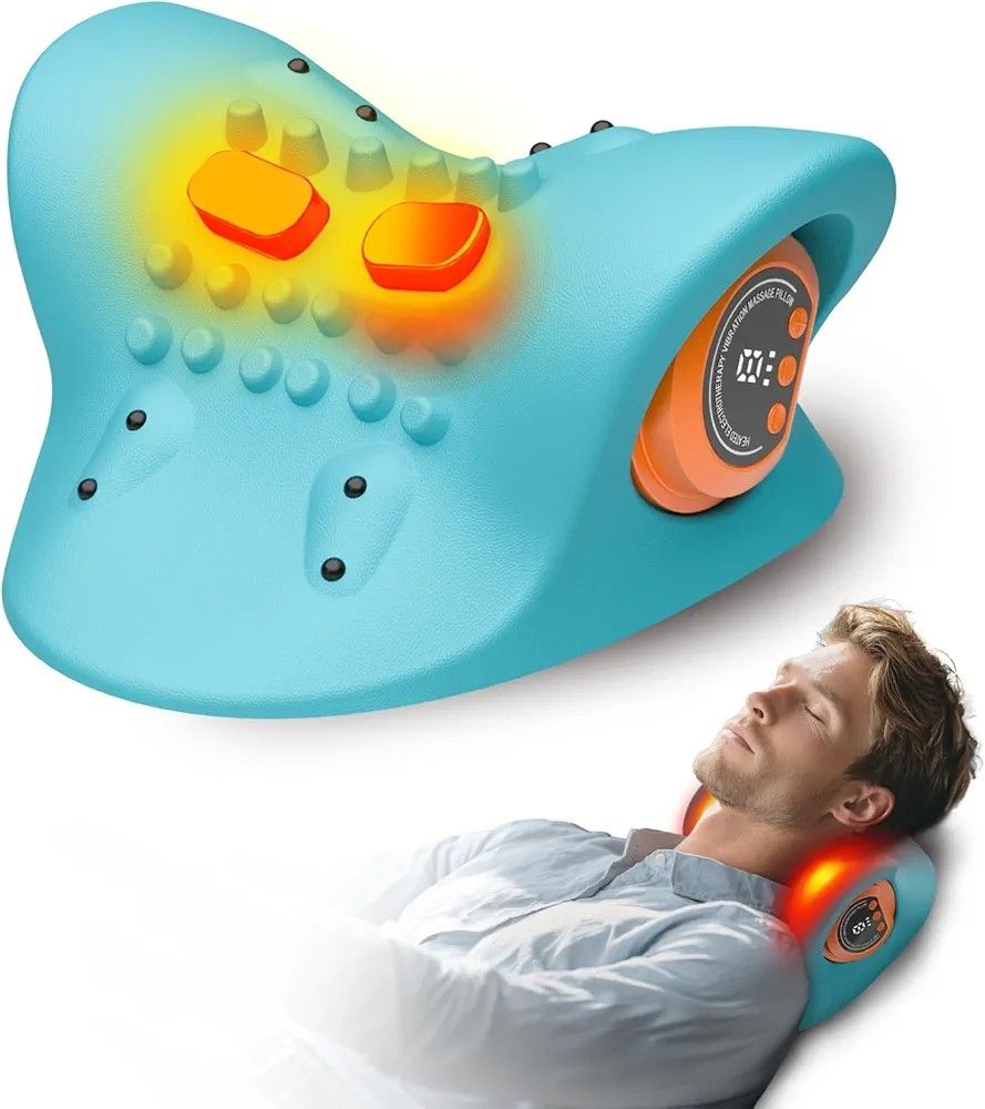 Neck Massager Pillow, Portable Neck Stretcher with Heat, 3 Adjustable Modes