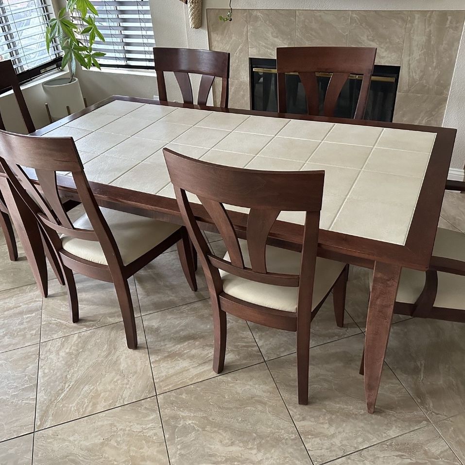 7 Piece Solid Wood Tile Dining Room Set