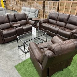 🔥Hot Sale Brown Recliner Living Room 3Pcs Set (1/9) / 🔥Juego de 3 piezas de sala de estar reclinable marrón de venta caliente