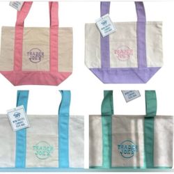 Brand New With Tags Trader Joe's Mini Pastel Canvas Tote Bags