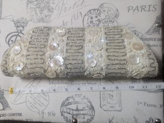Vintage Beaded Evening Clutch Purse Faux Pearl