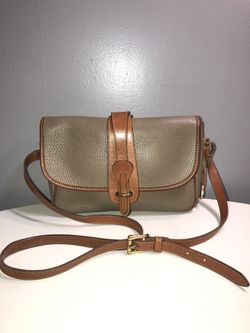Vintage coach brown trim khaki leather crossbody shoulder bag
