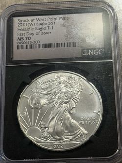2021 Silver Eagle NGC MS70 T1 Black Core Heraldic Eagle Silver Bullion