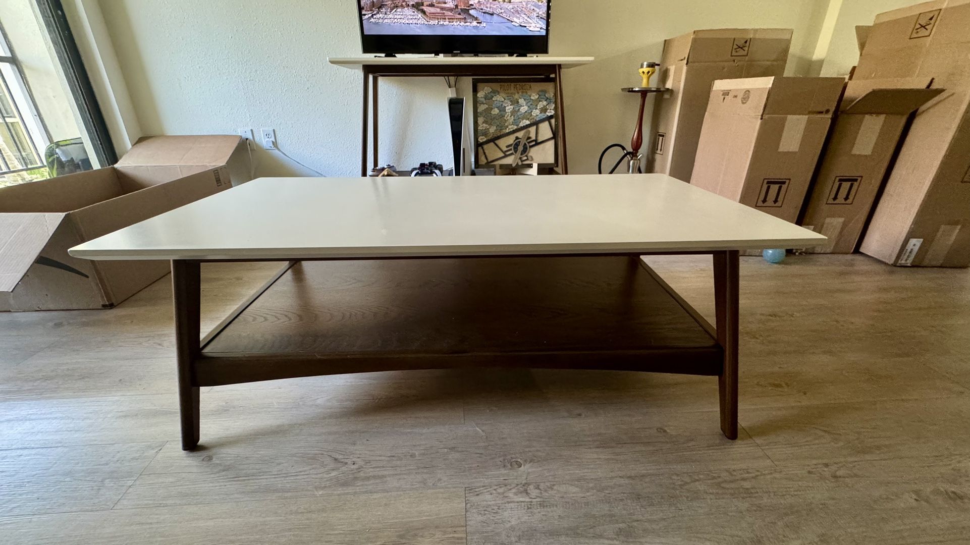 Off white/wood mid century coffee table.
