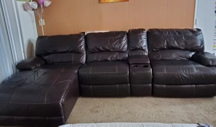 Sectional Reclining Sofa With Console And Lounge For Sale