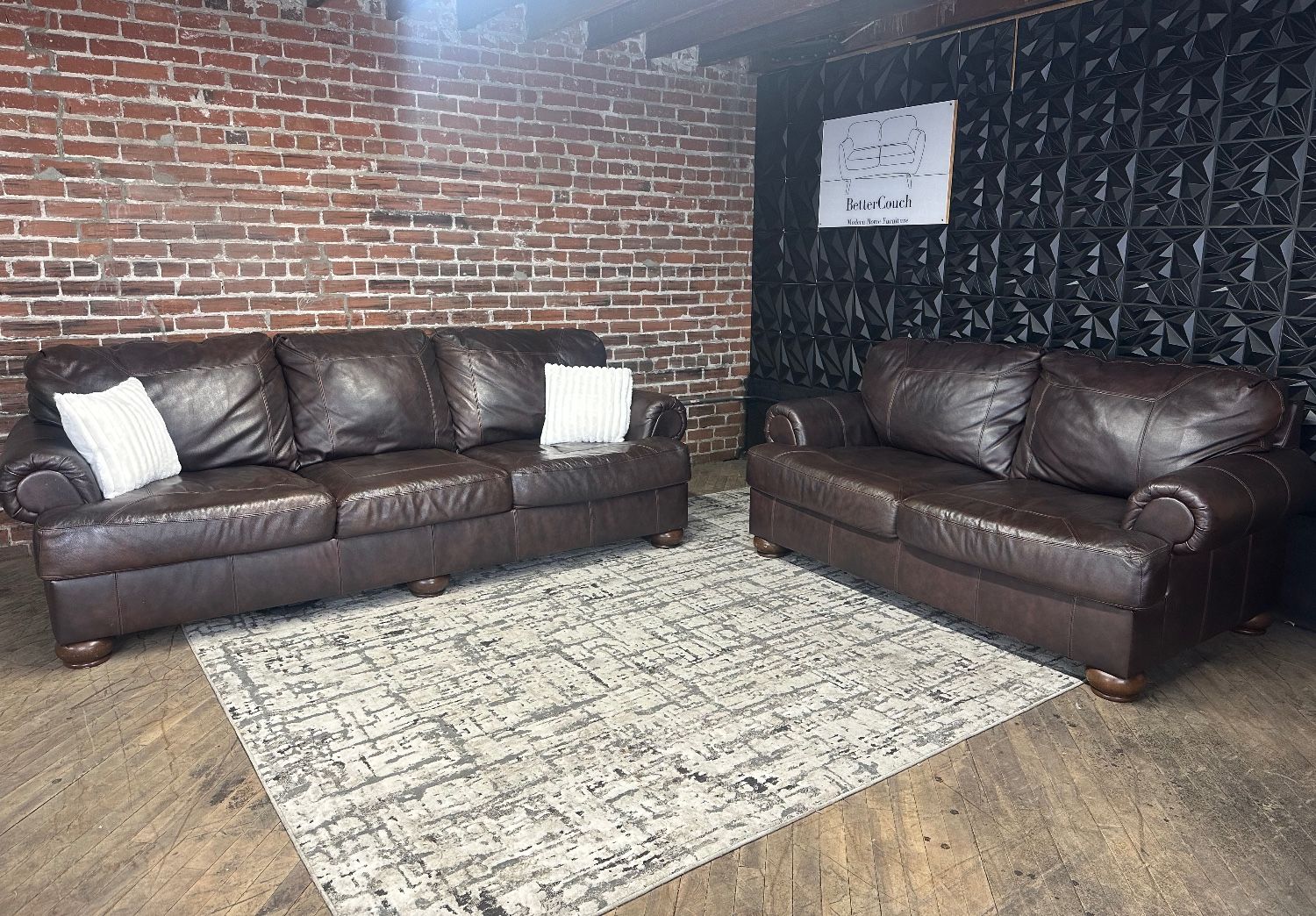 Free Delivery-Ashley brown leather sofa/couch + loveseat
