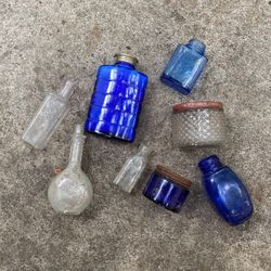 Antique Blue Glass Bottle Jar Collection