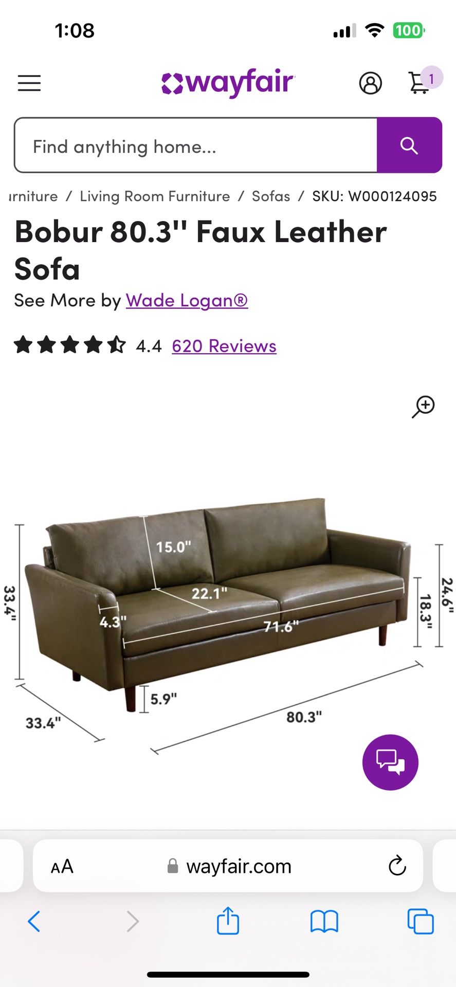 green long vegan leather couch sofa 80”