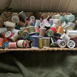 Thread Spools Of Tread Sewing Basket Full