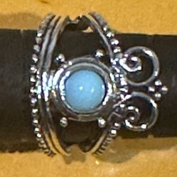 LARIMAR Gemstone Queen’s Sterling Silver Antique Style, Size 7