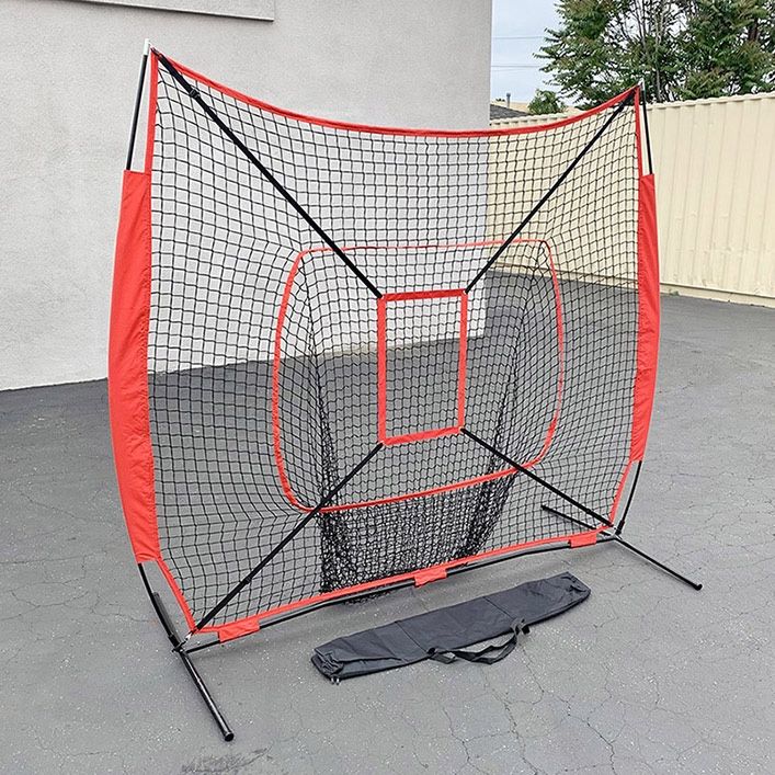(NEW) $55 Baseball & Softball Practice Hitting & Pitching 7x7’ Net with Bow Frame, Carry Bag