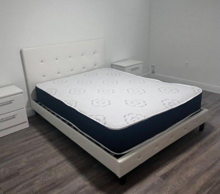 Bed Frame White Full Size New (Mattress Sale For Separated )