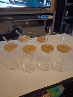 Glass cups with glass straws