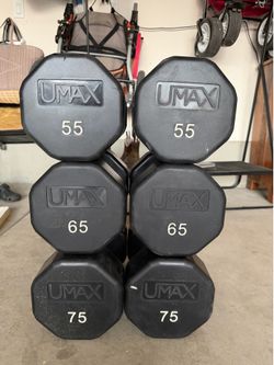 UMAX Dumbbell Set 55, 65, 75 lbs Pairs hexagon hex rubberized