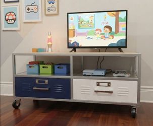Industrial Rolling TV Stand / Media Console / Kids Playroom Storage with Locker Style Drawers