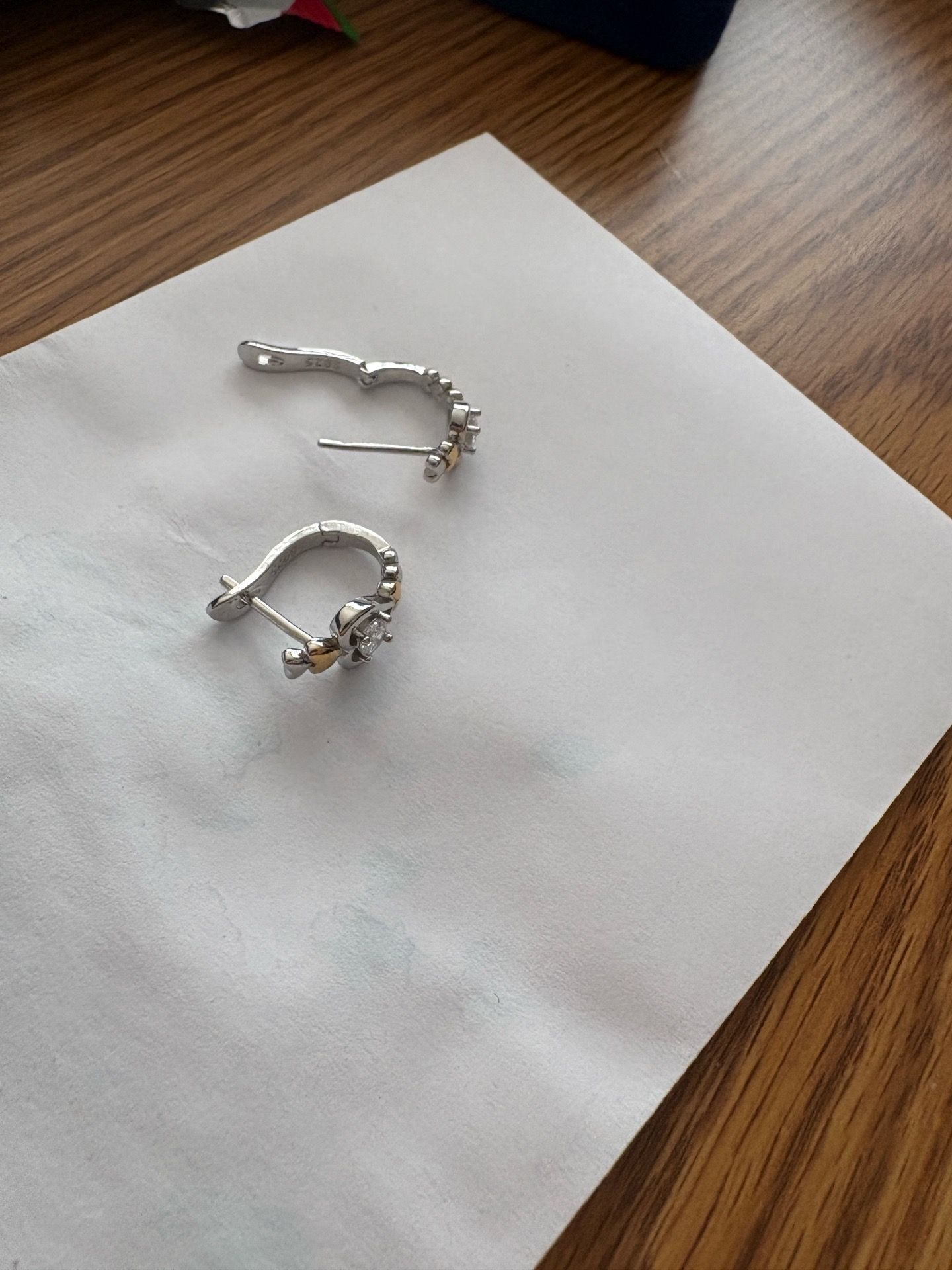 S925 Sterling Silver Two‑Tone Earrings – CZ Sparkle – Latch Back