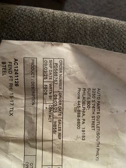 2017 Acura TLX front right fender Brand New
