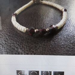 14K Yellow Gold White Pearl and Garnet Bracelet