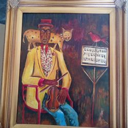 Original canvas painting, Man and his cat