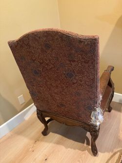 Vintage Carved Wood Upholstered Armchair