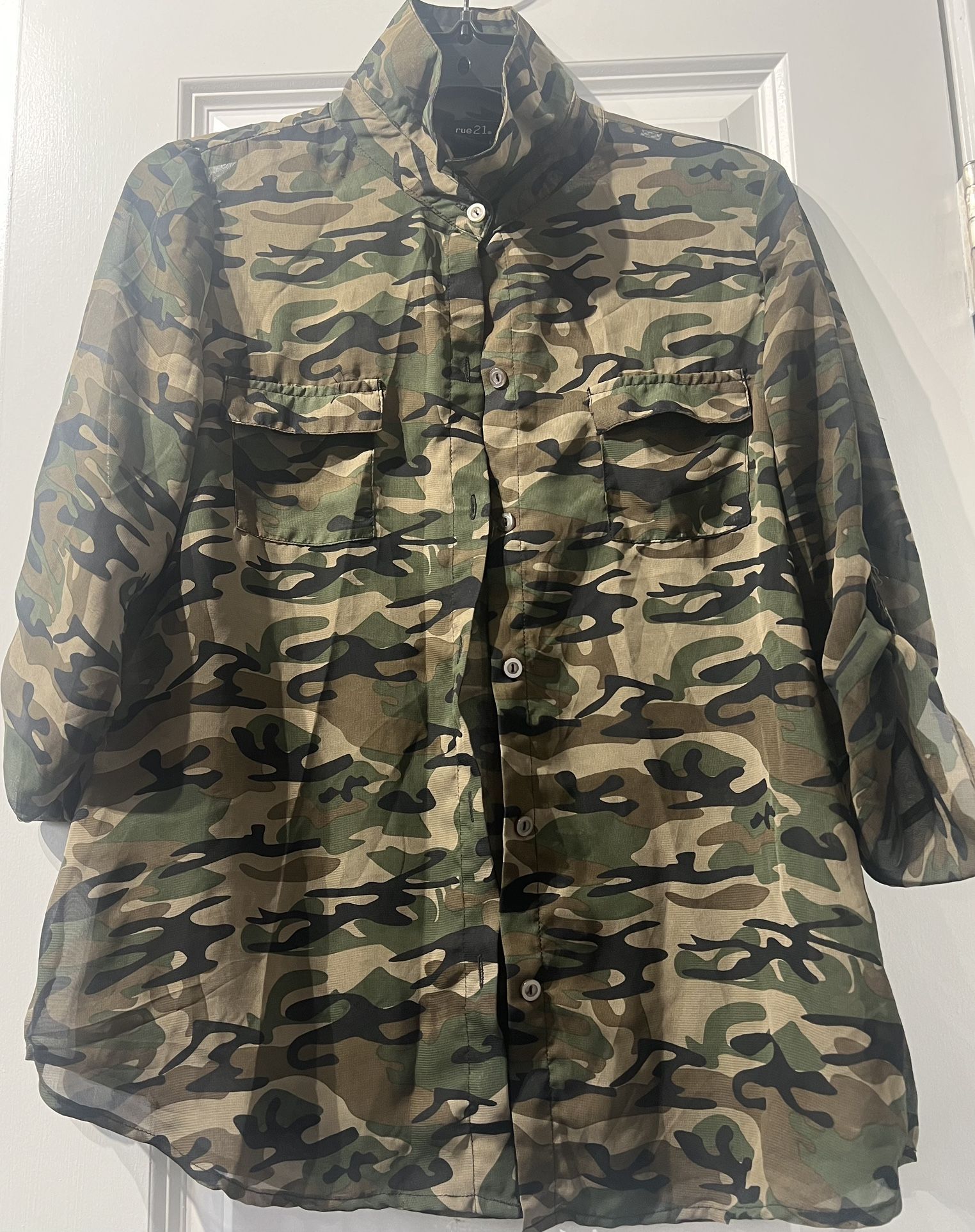 Camo button down blouse