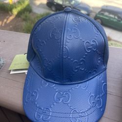 Gucci GG Supreme Embossed Leather Baseball Hat Cap Blue Size Xl ) Authentic
