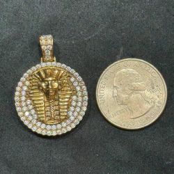 10k yellow gold Iced Out Pharaoh Medallion Pendant CZ