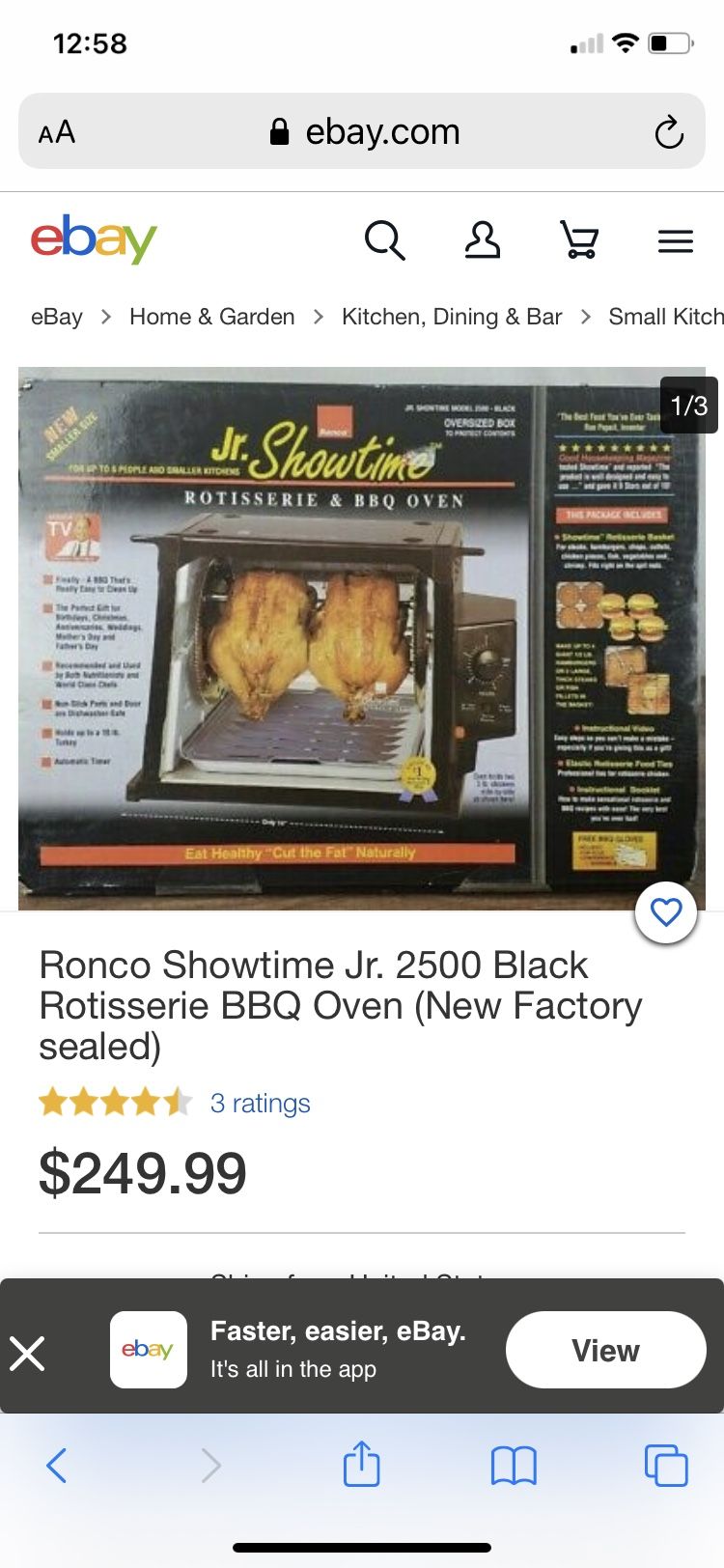 Jr Showtime rotisserie and barbecue oven