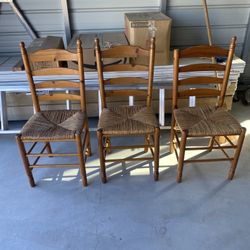 3 Each Wicker Seat Dining Chairs