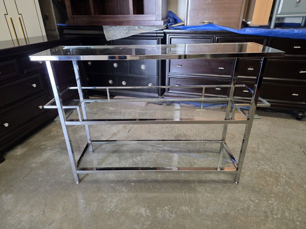 Silver / Glass Serving Bar Cart or Console Table