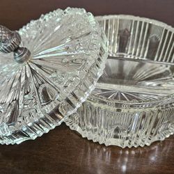 Vintage Cut Crystal Divided Covered Candy Dish With Acorn Final
