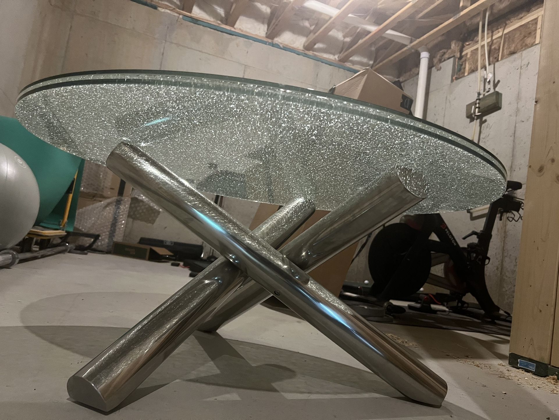 CB2 Crackle Glass Round Coffee Table – Modern Designer Piece