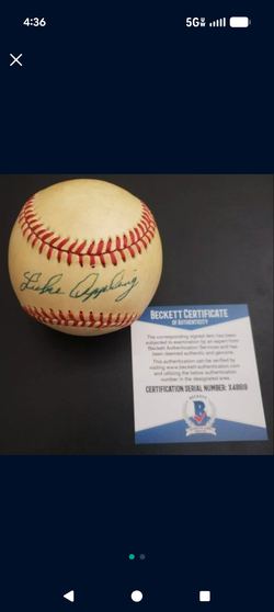 Luke Appling signed baseball. Beckett Certified