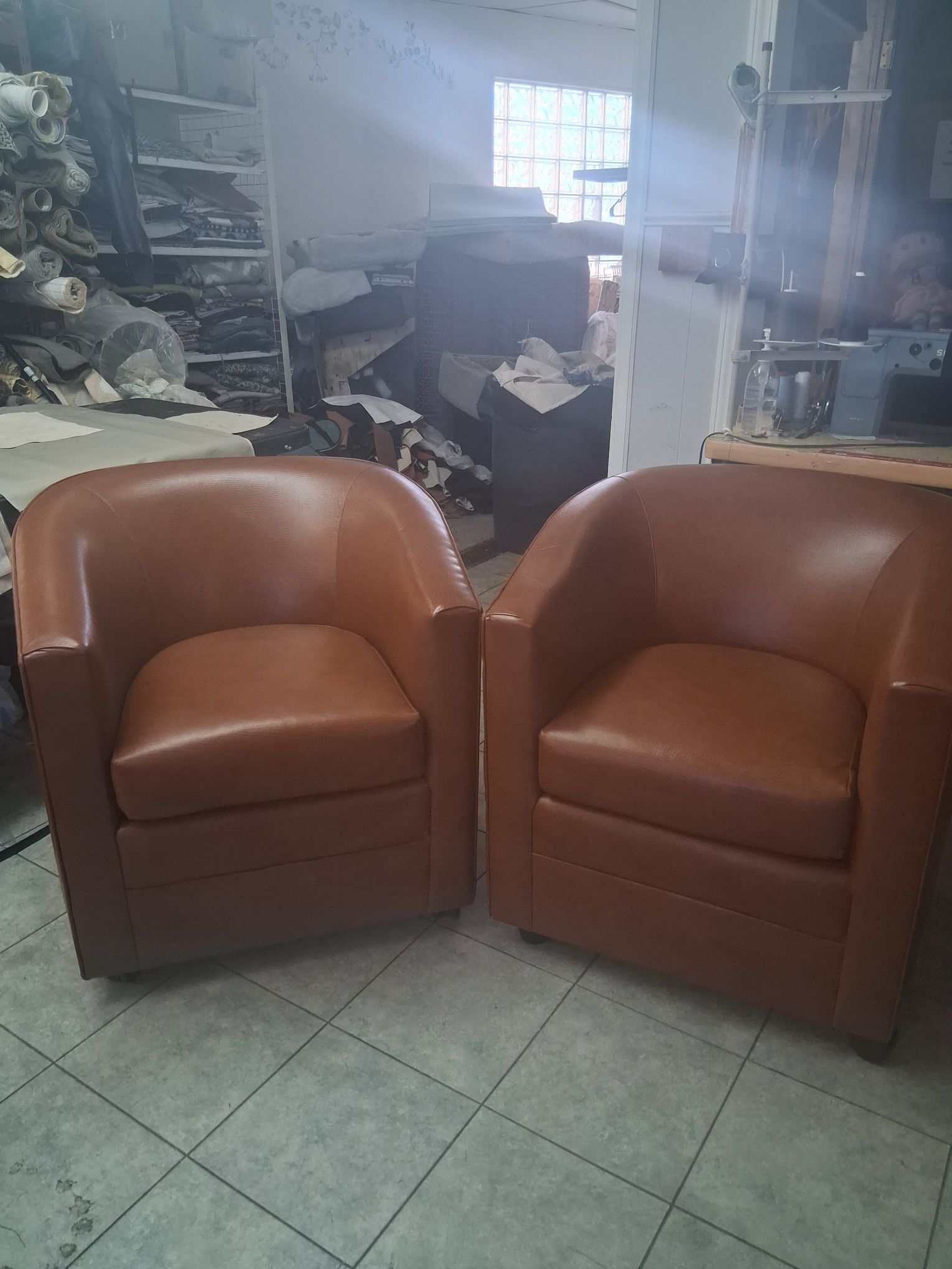 Pair Of Brown Vinyl Club Chairs