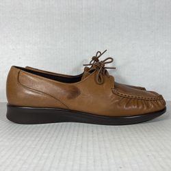 SAS Hand Crafted Comfort Moccasins Size 8.5 Wide Womens Brown Tan Leather Shoes