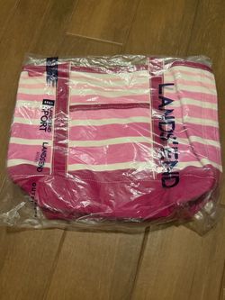 Lands' End Pink Striped Canvas Tote Bag - Medium