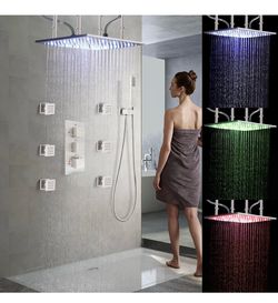 ♦️HOMEDEC Brushed Nickel 20inch LED Color Changing Rain Shower Faucet System with 6 Adjustable Body Jets & more