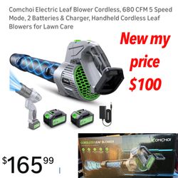 New in box Comchoi Electric Leaf Blower Cordless, 680 CFM 5 Speed Mode, 2 Batteries & Charger, Handheld Cordless Leaf Blowers for Lawn Care $100 firm 