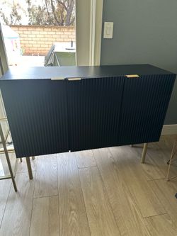 Glass shelves, glass cart and side bar table.