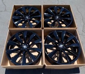 21” Model S Tesla Turbine Wheels Gloss Black Rims Set 4 Staggered 21” Tesla Model S Wheels OEM