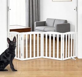 80" Wide Freestanding Indoor Foldable Pet Dog Gate Fence with Support Feet, 24" High New, Open Box, Some scratches from a box cutter as shown